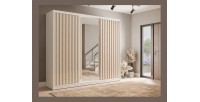 Armoire KAZU 3 portes coulissantes avec miroir et tasseaux décoratifs 248 cm