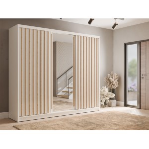 Armoire KAZU 3 portes coulissantes avec miroir et tasseaux décoratifs 248 cm