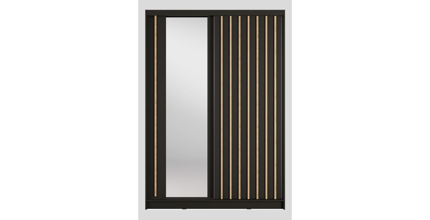 Armoire KAZU 2 portes coulissantes avec miroir gris graphite 155 cm
