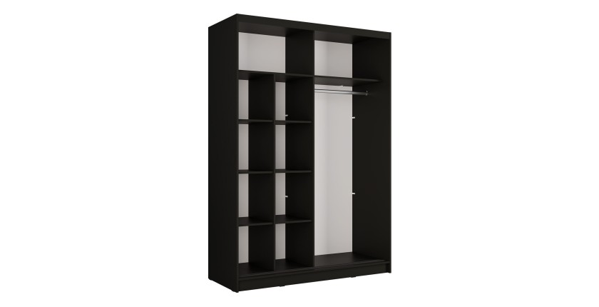 Armoire KAZU 2 portes coulissantes avec miroir gris graphite 155 cm
