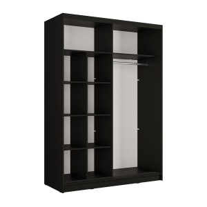 Armoire KAZU 2 portes coulissantes avec miroir gris graphite 155 cm