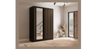 Armoire KAZU 2 portes coulissantes avec miroir gris graphite 155 cm