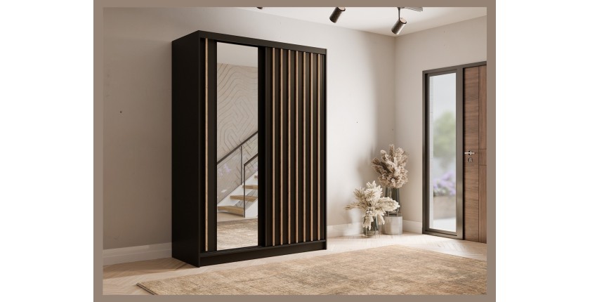Armoire KAZU 2 portes coulissantes avec miroir gris graphite 155 cm