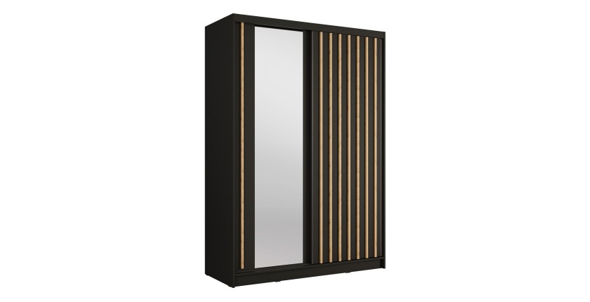 Armoire KAZU 2 portes coulissantes avec miroir gris graphite 155 cm