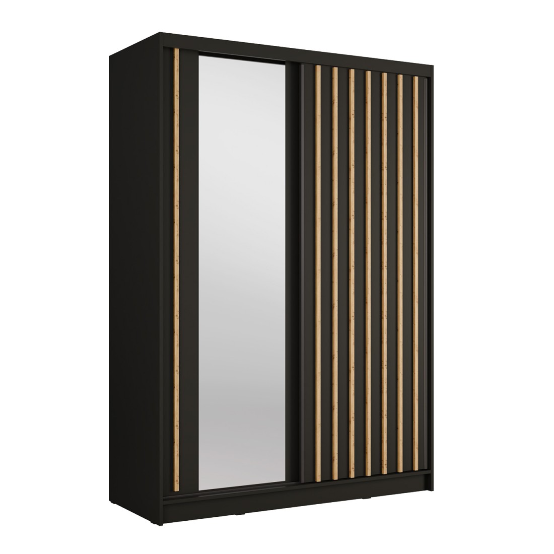 Armoire KAZU 2 portes coulissantes avec miroir gris graphite 155 cm