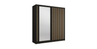 Armoire KAZU 2 portes coulissantes avec miroir gris graphite 205 cm