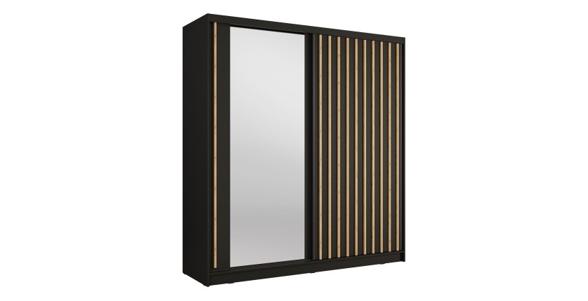 Armoire KAZU 2 portes coulissantes avec miroir gris graphite 205 cm
