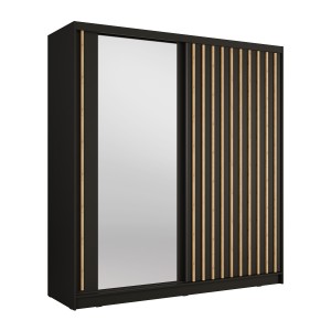 Armoire KAZU 2 portes coulissantes avec miroir gris graphite 205 cm