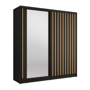 Armoire KAZU 2 portes coulissantes avec miroir gris graphite 205 cm