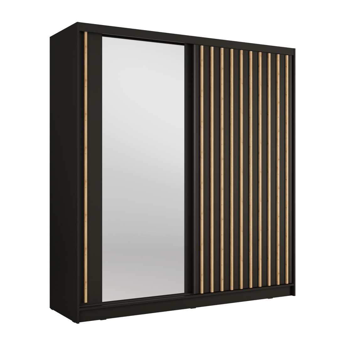 Armoire KAZU 2 portes coulissantes avec miroir gris graphite 205 cm