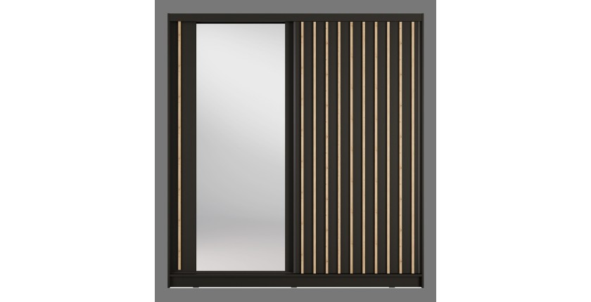 Armoire KAZU 2 portes coulissantes avec miroir gris graphite 205 cm