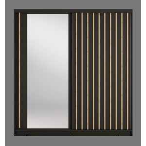 Armoire KAZU 2 portes coulissantes avec miroir gris graphite 205 cm
