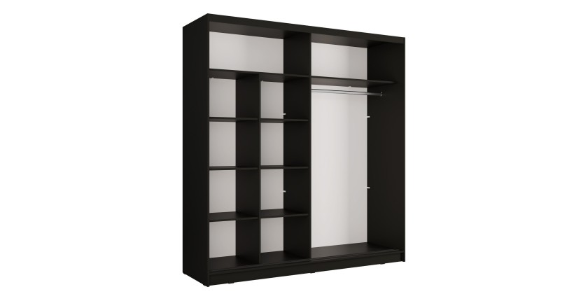 Armoire KAZU 2 portes coulissantes avec miroir gris graphite 205 cm