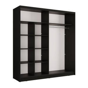 Armoire KAZU 2 portes coulissantes avec miroir gris graphite 205 cm