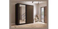 Armoire KAZU 2 portes coulissantes avec miroir gris graphite 205 cm