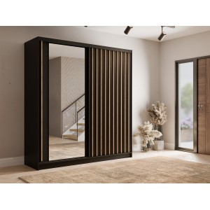 Armoire KAZU 2 portes coulissantes avec miroir gris graphite 205 cm