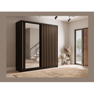 Armoire KAZU 2 portes coulissantes avec miroir gris graphite 205 cm