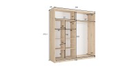 Armoire KAZU 2 portes coulissantes avec miroir gris graphite 205 cm