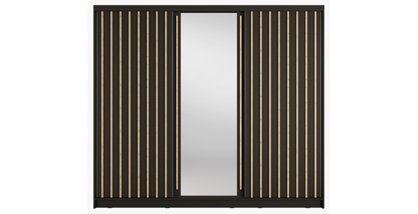 Armoire KAZU 3 portes coulissantes avec miroir gris graphite 248 cm