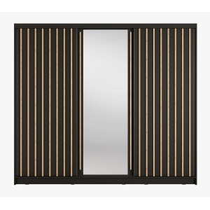 Armoire KAZU 3 portes coulissantes avec miroir gris graphite 248 cm
