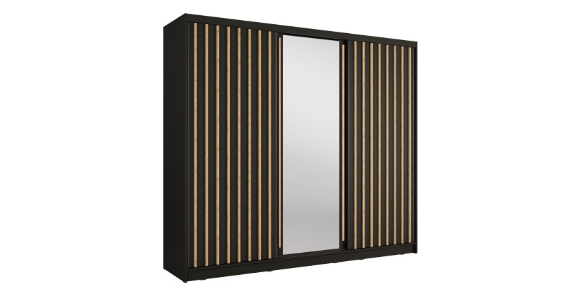 Armoire KAZU 3 portes coulissantes avec miroir gris graphite 248 cm
