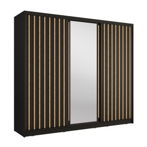 Armoire KAZU 3 portes coulissantes avec miroir gris graphite 248 cm