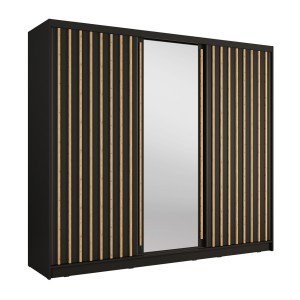 Armoire KAZU 3 portes coulissantes avec miroir gris graphite 248 cm