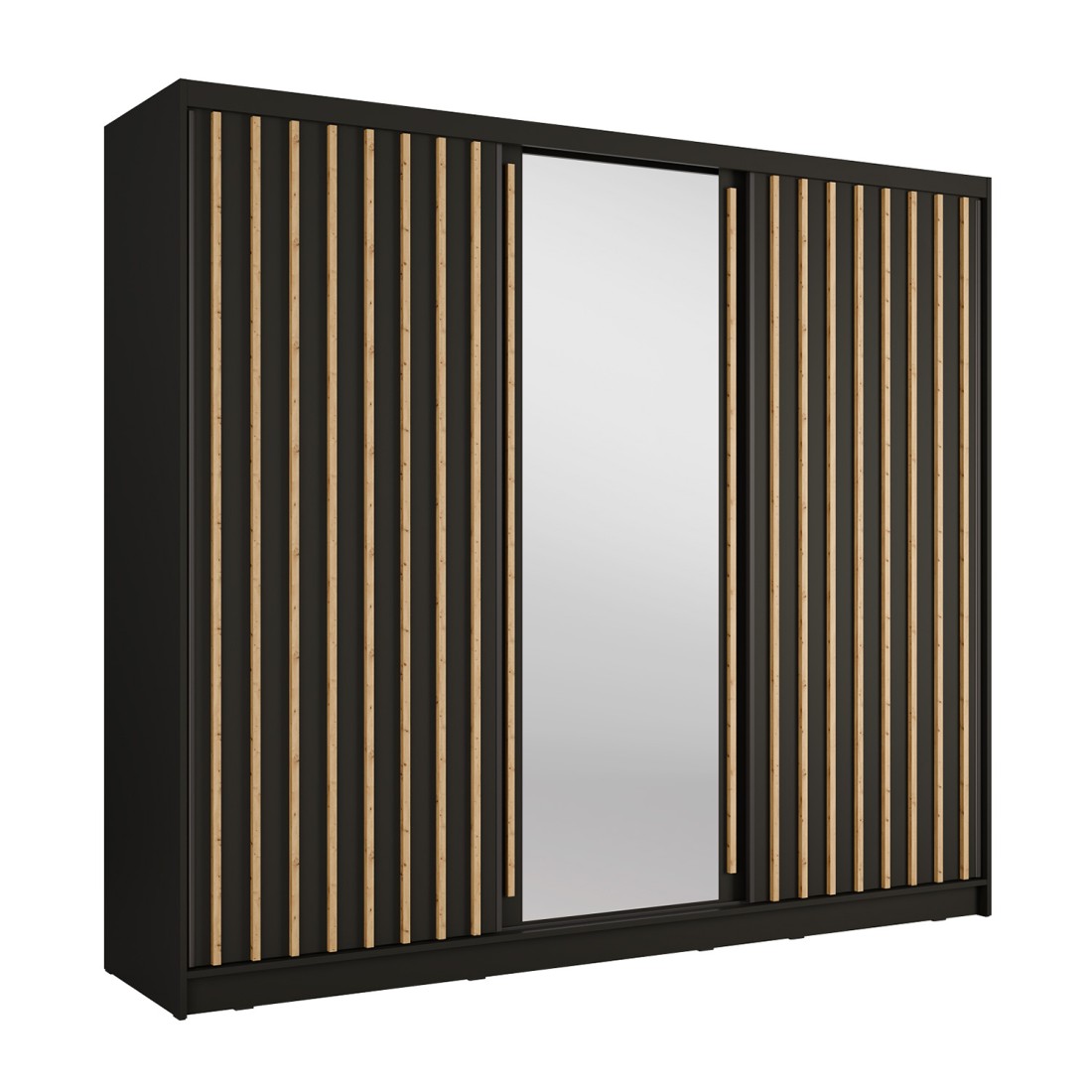 Armoire KAZU 3 portes coulissantes avec miroir gris graphite 248 cm