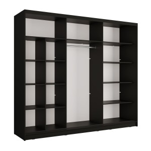 Armoire KAZU 3 portes coulissantes avec miroir gris graphite 248 cm