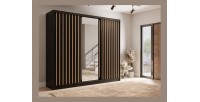 Armoire KAZU 3 portes coulissantes avec miroir gris graphite 248 cm