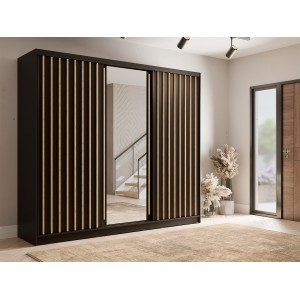 Armoire KAZU 3 portes coulissantes avec miroir gris graphite 248 cm