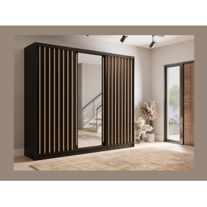 Armoire KAZU 3 portes coulissantes avec miroir gris graphite 248 cm