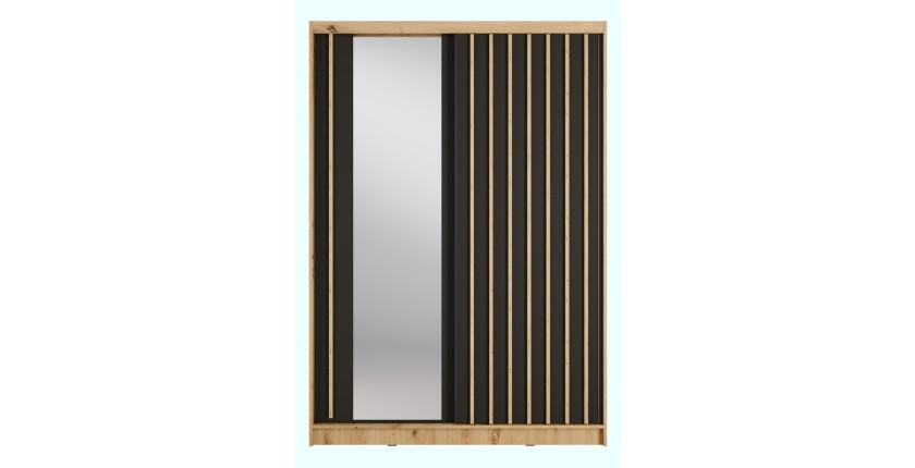 Armoire KAZU 2 portes coulissantes avec miroir chêne et gris graphite 155 cm