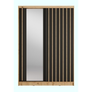 Armoire KAZU 2 portes coulissantes avec miroir chêne et gris graphite 155 cm