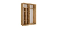 Armoire KAZU 2 portes coulissantes avec miroir chêne et gris graphite 155 cm