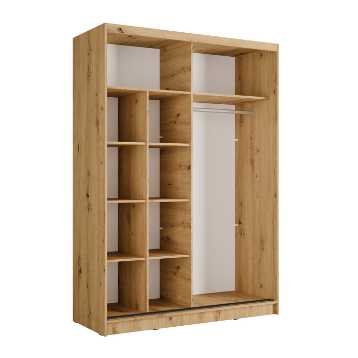 Schrank KAZU mit 2 Schiebetüren und Spiegel in Eichen- und Graphitgrau 155 cm
