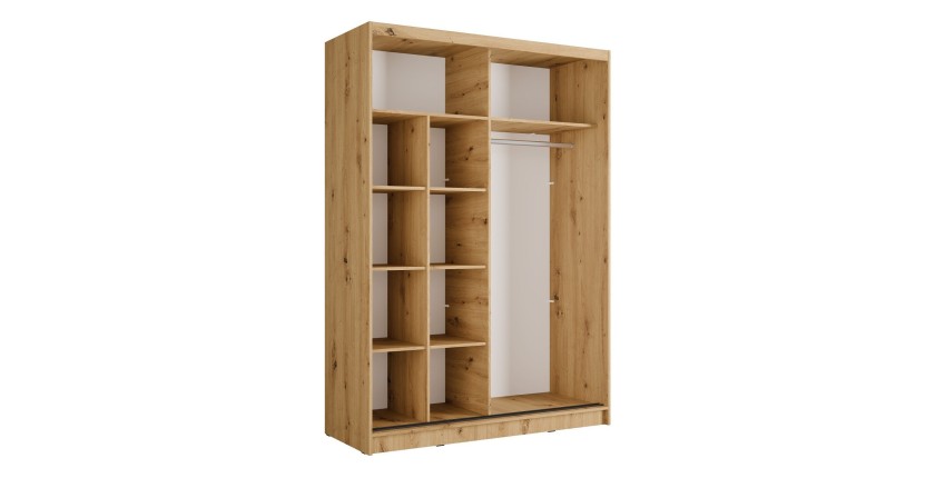 Armoire KAZU 2 portes coulissantes avec miroir chêne et gris graphite 155 cm