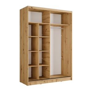 Armoire KAZU 2 portes coulissantes avec miroir chêne et gris graphite 155 cm