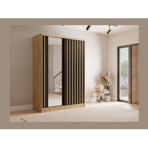 Armoire KAZU 2 portes coulissantes avec miroir chêne et gris graphite 155 cm