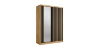 Armoire KAZU 2 portes coulissantes avec miroir chêne et gris graphite 155 cm