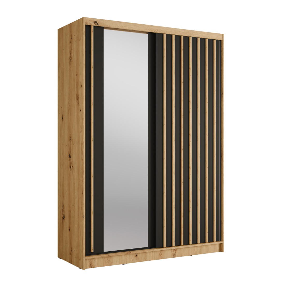 Armoire KAZU 2 portes coulissantes avec miroir chêne et gris graphite 155 cm