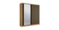 Armoire KAZU 2 portes coulissantes avec miroir chêne et gris graphite 205 cm