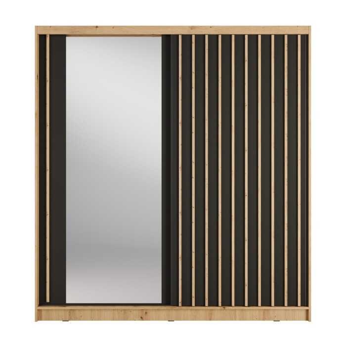 Schrank KAZU mit 2 Schiebetüren und Spiegel in Eichen- und Graphitgrau 205 cm