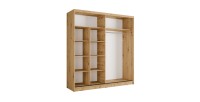 Armoire KAZU 2 portes coulissantes avec miroir chêne et gris graphite 205 cm