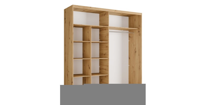 Armoire KAZU 2 portes coulissantes avec miroir chêne et gris graphite 205 cm
