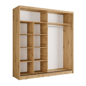 Armoire KAZU 2 portes coulissantes avec miroir chêne et gris graphite 205 cm