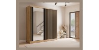 Armoire KAZU 2 portes coulissantes avec miroir chêne et gris graphite 205 cm