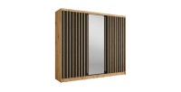 Armoire KAZU 3 portes coulissantes avec miroir chêne et gris graphite 248 cm