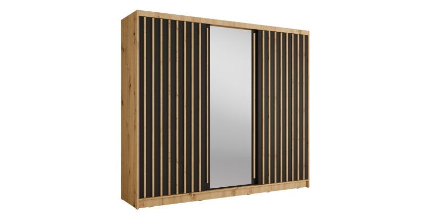 Armoire KAZU 3 portes coulissantes avec miroir chêne et gris graphite 248 cm