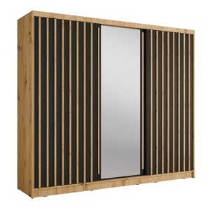 Armoire KAZU 3 portes coulissantes avec miroir chêne et gris graphite 248 cm